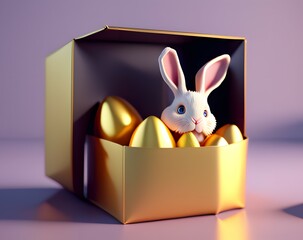 golden bunny easter egg with golden eggs. happy easter holiday concept. 3 d render
