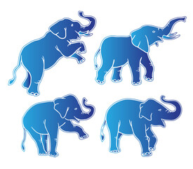 illustration of a Elephant's  vector image with blue gradations consisting of three images