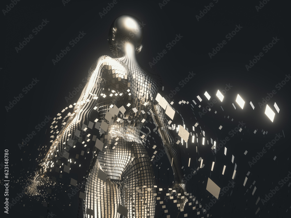 Poster Virtual Digital of Artificial Intelligence (AI). deep learning concept. Hologram. 3d rendering