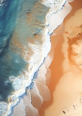 Naklejka premium Orange sand near blue clear water beach, travel destination aerial view, summer wallpaper. Generative Ai.