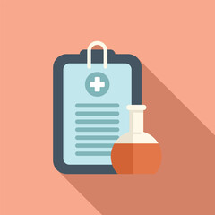 Flask result test icon flat vector. Medical lab. Data kit