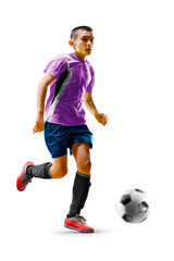 children soccer player in action isolated white background