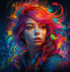 Obraz na płótnie Canvas Bold Colorful Vivid Retro Woman Face Portrait Digital Illustration Artwork 