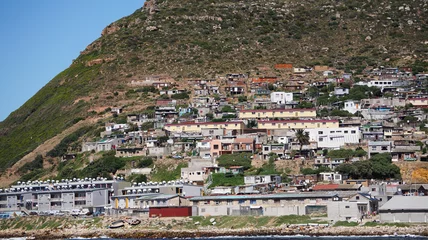 Foto auf Leinwand Local South African township housing residence area around Hout Bay hill side landscape from ocean © glowonconcept