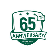 65 years anniversary celebration shield design template. 65th anniversary logo. Vector and illustration.
