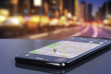 Mockup of mobile device with navigation and gps location marking.