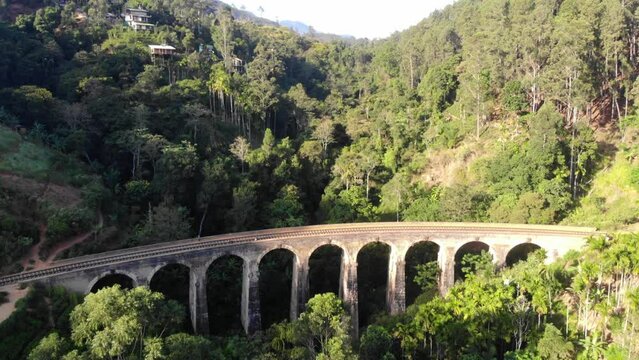 drone fly at beautiful nine arch bridge with train site in Ella Sri Lanka