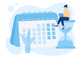 A woman is making a schedule target concept flat illustration