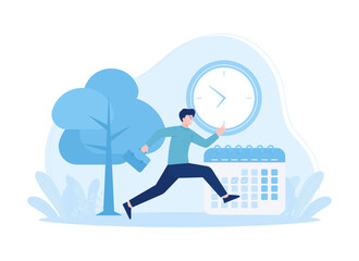 Business people run so as not to be late trending concept flat illustration