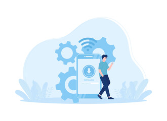 Download files with wi-fi network trending concept flat illustration