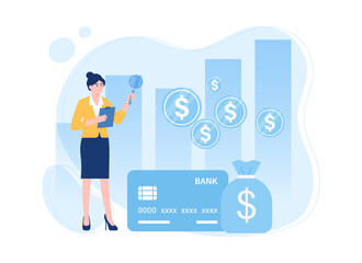 Bank employee analyzing growth data concept flat illustration