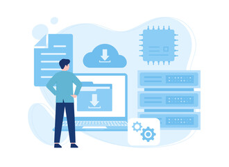 Set of hardware and software icons concept flat illustration