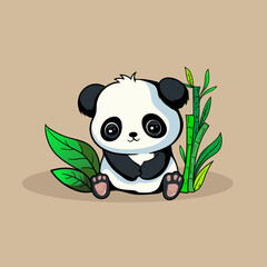 Cute Baby Panda Eat Bamboo Vector Icon Illustration. Panda Mascot Cartoon Character. Animal Icon Concept White Isolated. Flat Cartoon Style Suitable for Web Landing Page, Banner, Flyer, Sticker, Card
