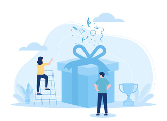 Open gift box concept flat illustration