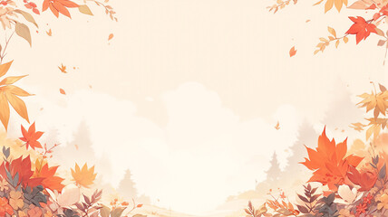 Autumn background,Cartoon drawn beautiful maple leaves frame boder with copy space on beige background,Concept for fall season holiday or Thanksgiving crad,Generative Ai
