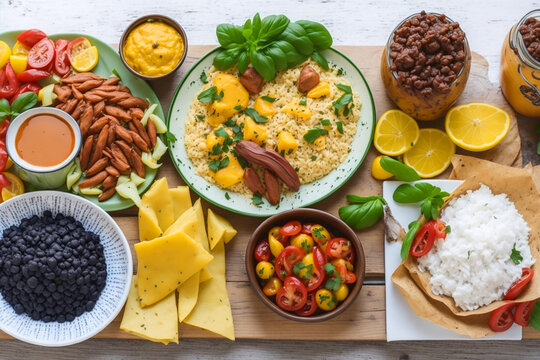 Flat lay assortment with delicious brazilian food