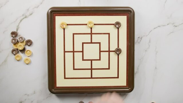 Nine Men Morris Board Game Top View On Table