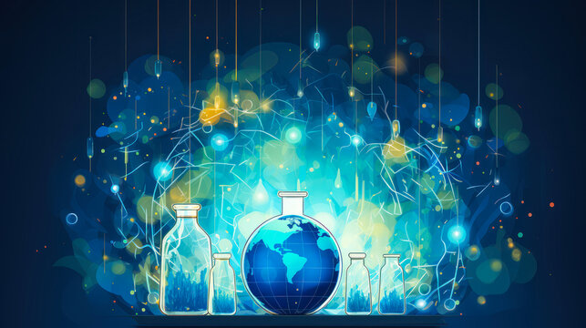 Earth globe as laboratory beaker, World science day for peace and development concept banner wallpaper