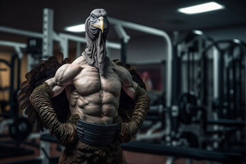 Fototapeta na wymiar fit Turkey standing at the gym, Turkish Fitness Model Posing Powerfully in the Gym, generative AI