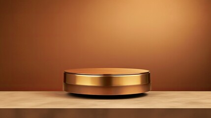 3d render of golden podium on brown background. Luxury podium for product presentation