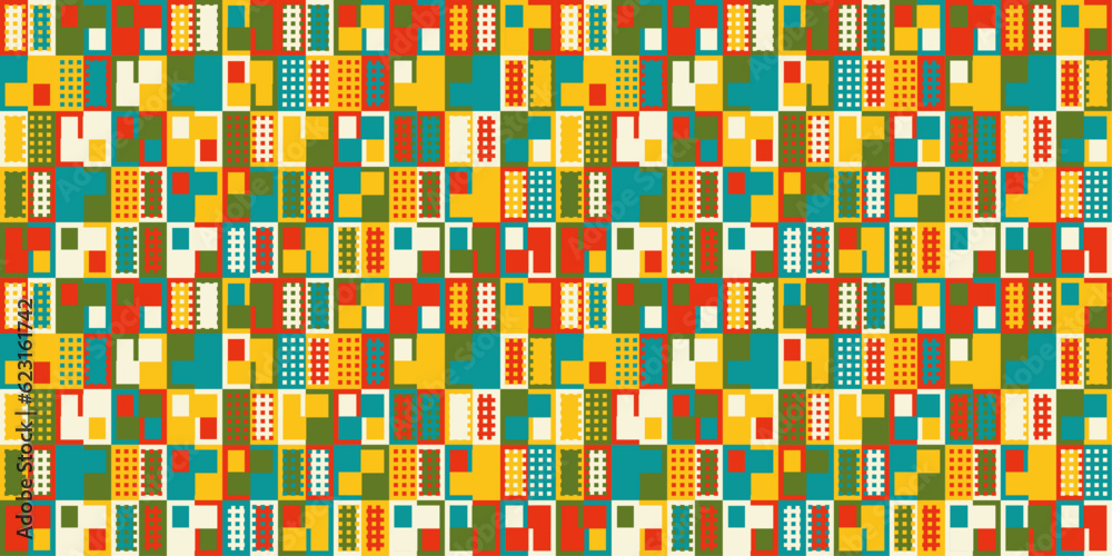 Poster Multicolored abstract rectangles. Vector colorful patchwork. Seamless abstract pattern of colored pieces of matter.