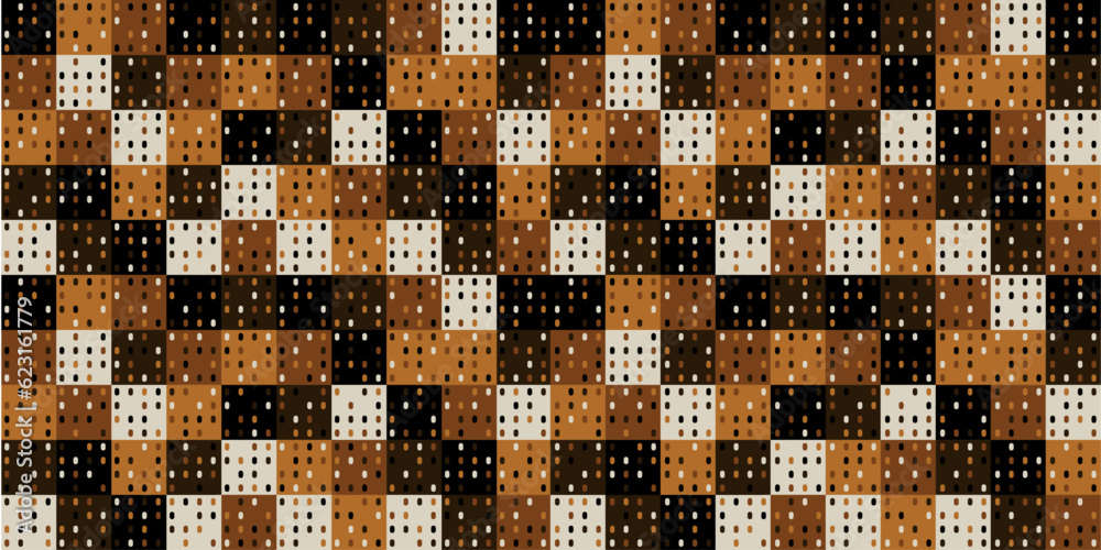 Poster coffee mosaic tiles. vector pattern from brown tiles for a seamless pattern. coffee squares wallpape