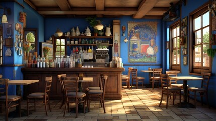 Fototapeta na wymiar 3d model coffee shop blue and fancy 