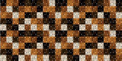 Coffee mosaic tiles. Vector pattern from brown tiles for a seamless pattern. Coffee squares wallpaper.