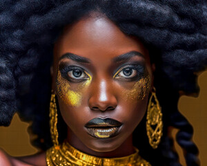 Portrait einer schönen Afrikanerin mit goldenem Make-up. Generative KI