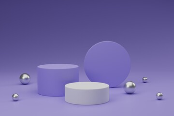 3d render minimal white podium product presentation on purple background