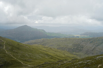 views walking up old man coniston, the lake district 