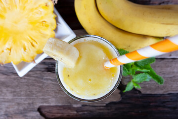 Banana mix pineapple fresh cocktail vanilla smoothies  fruit juice beverage healthy the taste yummy...