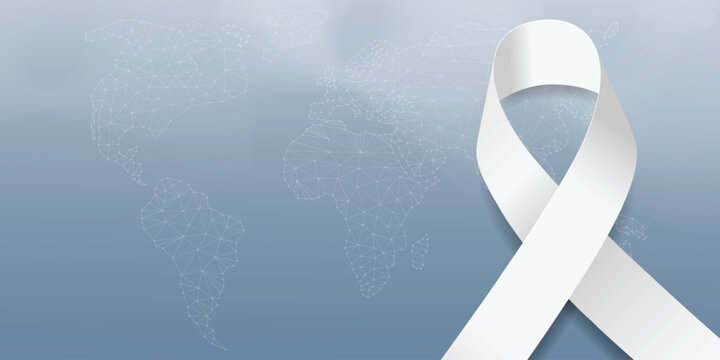 Lung cancer awareness month concept. Banner template with white ribbon awareness. Isolated on dark background. Vector illustration