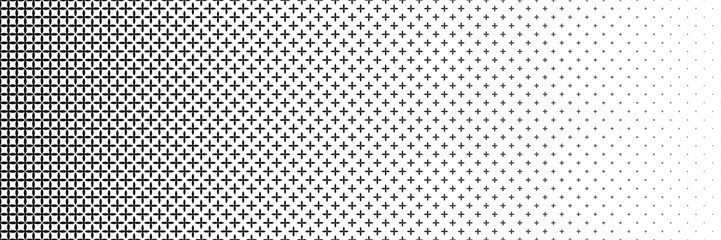 horizontal black halftone of sharp cross or plus design for pattern and background.