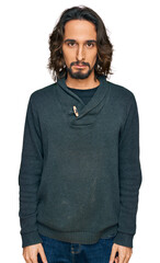 Young hispanic man wearing casual clothes depressed and worry for distress, crying angry and afraid. sad expression.