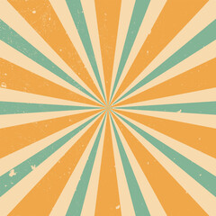 Colorful vintage wallpaper with sunbeams. Vintage retro background. Rays with grunge texture.