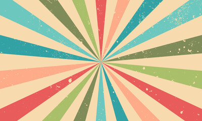 Vintage retro background. Rays with grunge texture. Colorful vintage wallpaper with sunbeams.