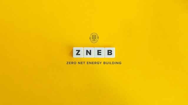 Zero Net Energy Building (ZNEB) Acronym and Icon. Concept of Sustainable, Green or Eco-friendly Architecture.