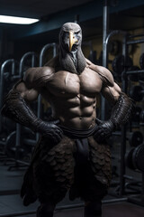 Fototapeta na wymiar fit Turkey standing at the gym, Strong and Fit Turkey flexing at the Gym, generative AI