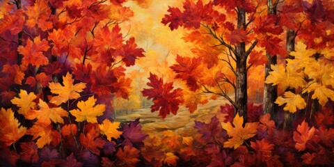 background adorned with red and orange autumn leaves. The vibrant colors create a mesmerizing tapestry that showcases the beauty and intensity of the season  Generative AI Digital Illustration