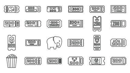 Zoo ticket icons set outline vector. Animal monkey. Nature ticket