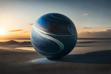 3d render of a globe on the beach