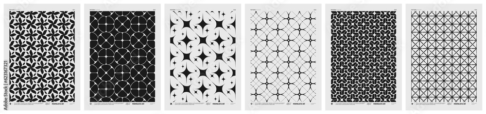 Leinwandbilder Abstract vector Minimalistic Posters with geometric pattern, Black and White rhythmic repeating texture, creative modern artwork with typically repeated element various shapes, set 1
