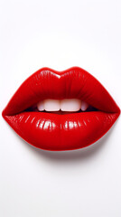 Obraz premium Girls lips painted with red lipstick on a white background .Vertical photo.Generative AI 