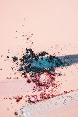 Loose Crumbled Shimmer Eyeshadow Artistic Arrangement Teal, Pink and White on a Nude Shaded Background