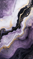 Ripples of purple and black agate background. Swirls of marble. Abstract fantasia with golden powder.