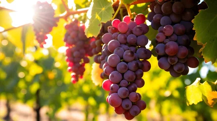 Fotobehang Des grappes de raisin rouge dans une vigne © Yann