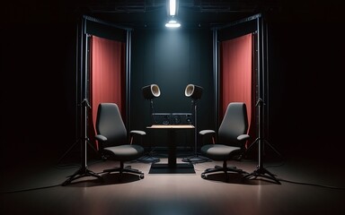 studio with 2 chairs and mic. Generative AI