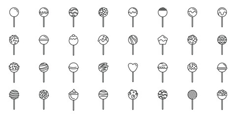 Cake pops icons set outline vector. Bar dessert. Cake bakery