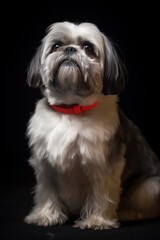 Naklejka na ściany i meble Studio shot of a pedigree Shih-Tzu dog with a dark backdrop.